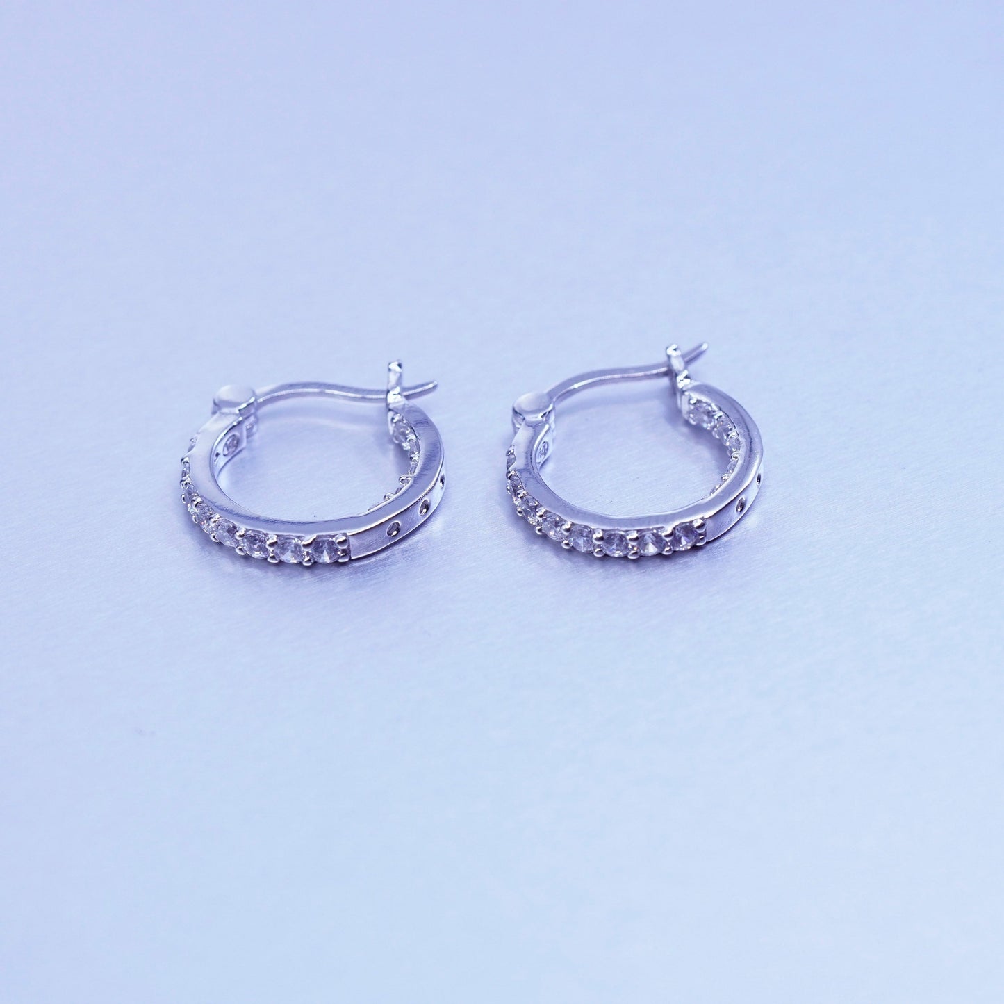 0.5”, vintage Sterling silver handmade earrings, 925 Huggie hoops with Cz