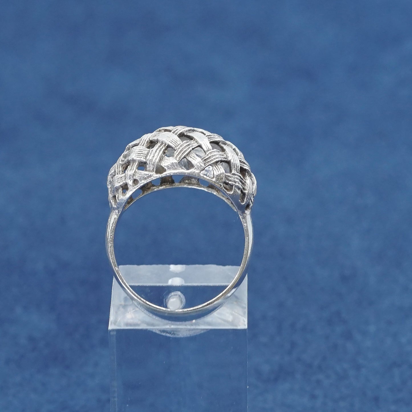 sz 7, vtg Sterling silver handmade ring, 925 cocktail ring w/ woven, braid