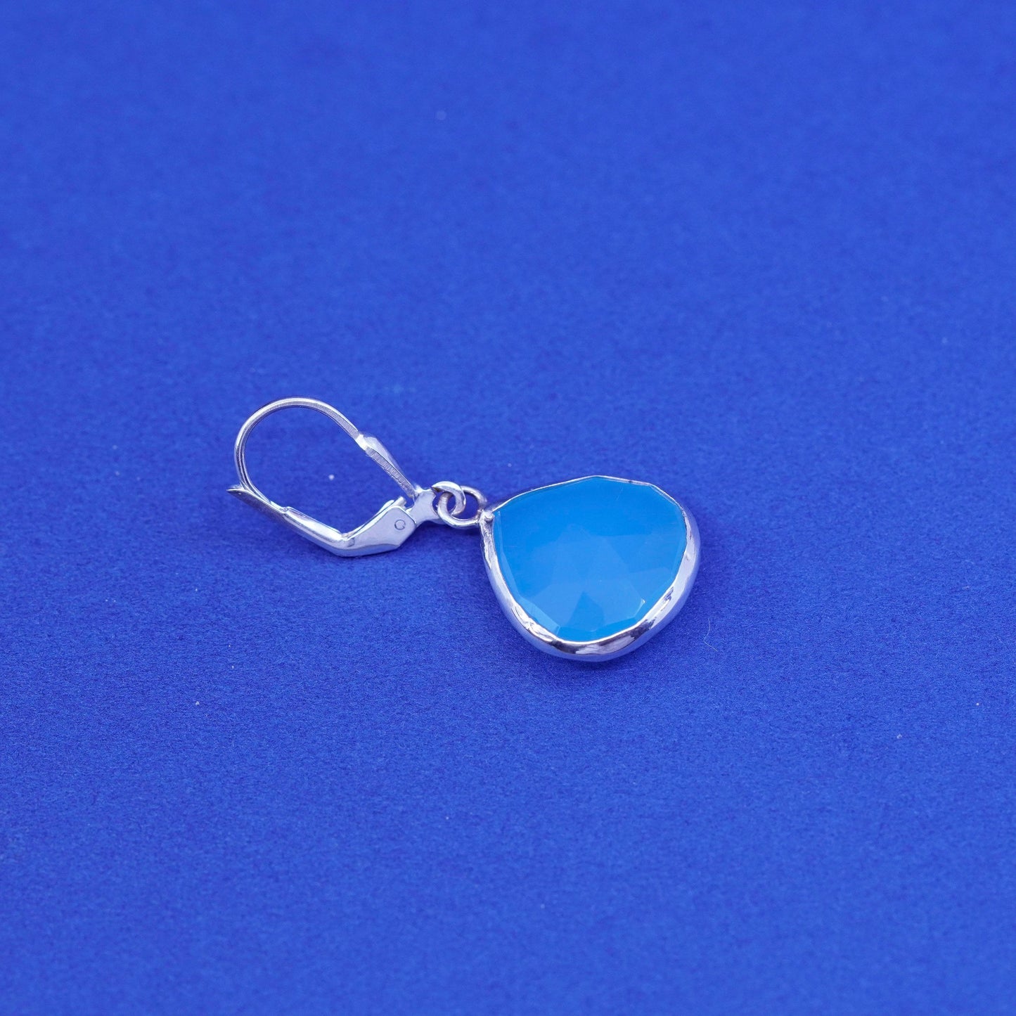 Sterling 925 silver handmade earrings with teardrop blue Chalcedony Dangles