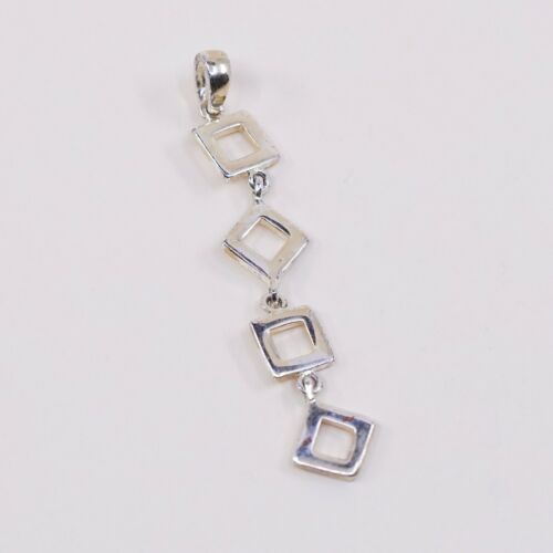 Vintage Thailand Sterling Silver Square Circle Pendant, Solid 925 Silver Charm