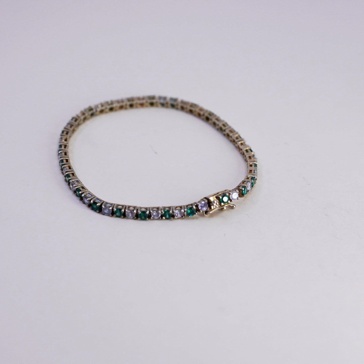 7.25”, Vintage vermeil gold over sterling silver tennis bracelet, 925 chain cz