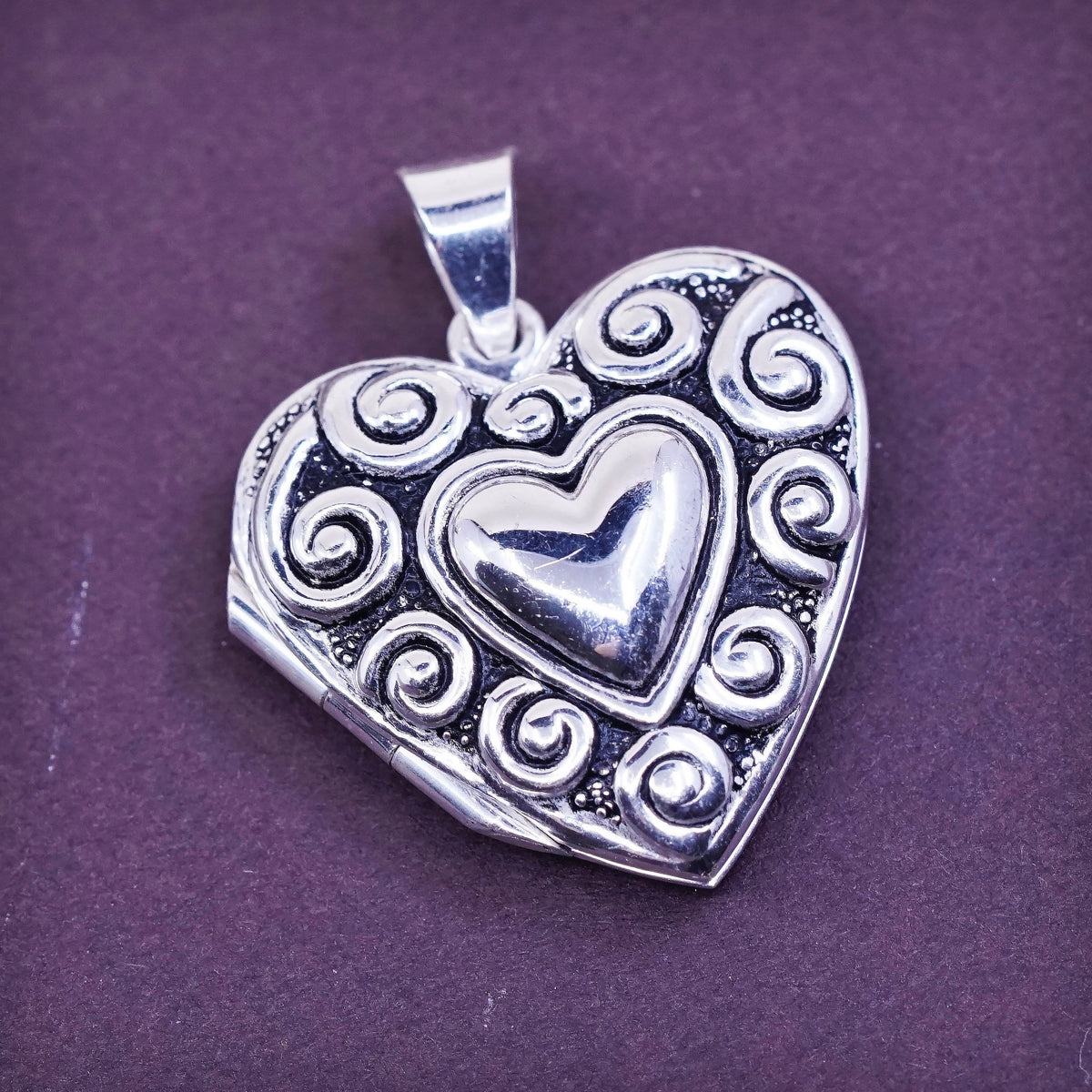 Sterling silver handmade pendant, 925 heart photo locket, love, courage