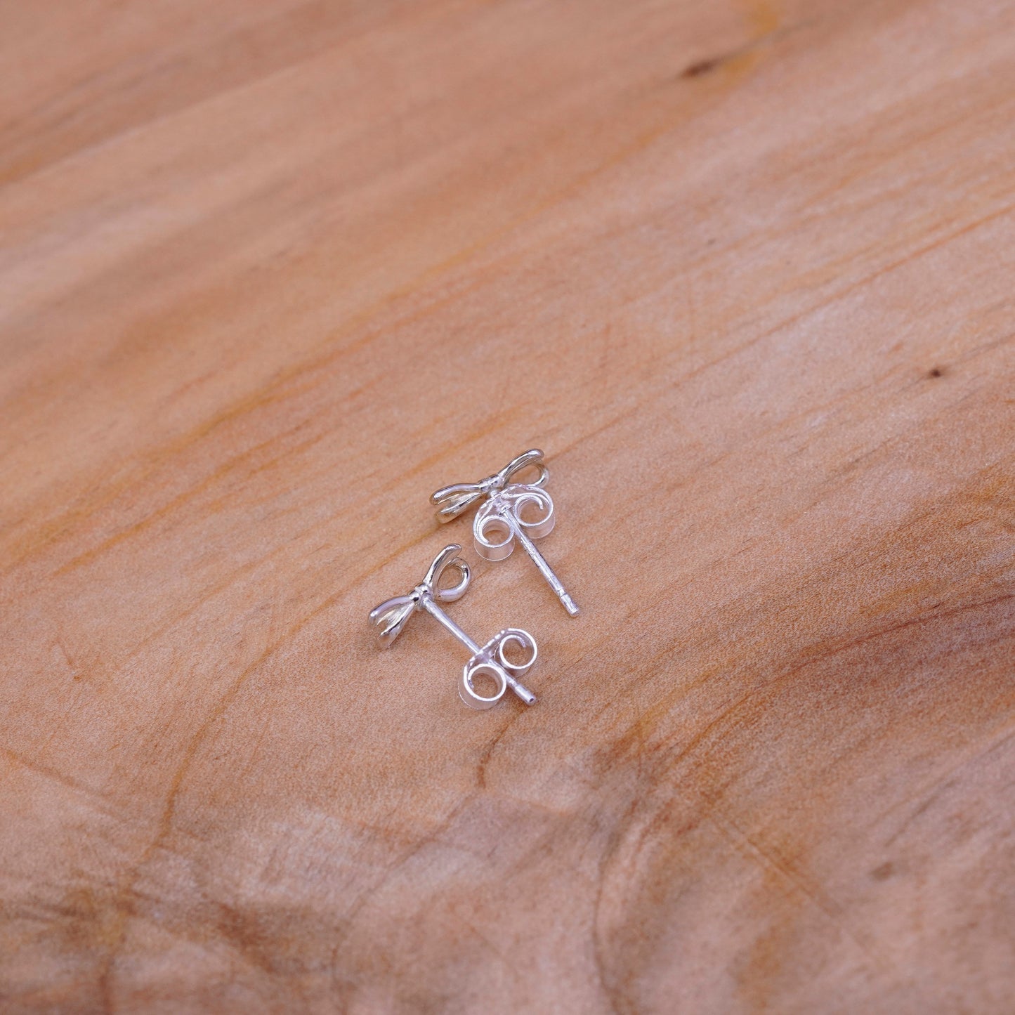 Vintage Sterling silver handmade earrings, 925 ribbon bow studs