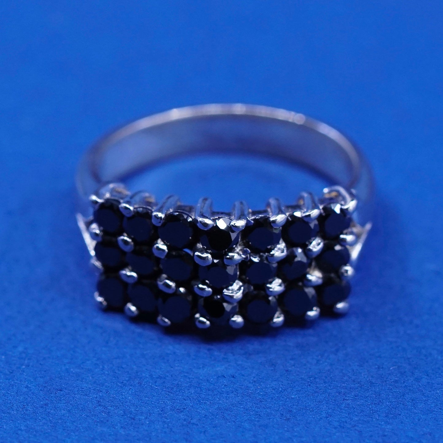 sz 6.75 vtg Sterling 925 silver handmade ring w/ sapphire cluster cocktail ring