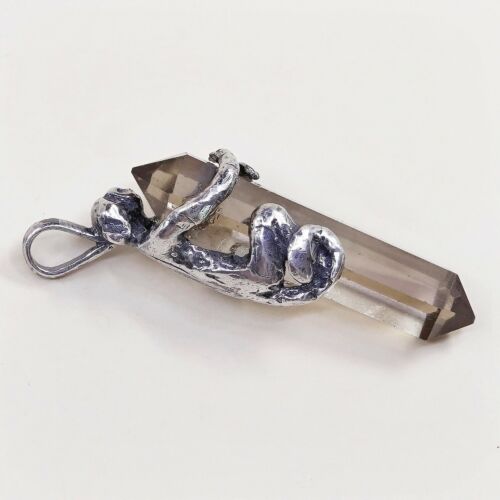 Vtg Brazil sterling 925 silver Handmade Keeper Of The Topaz Pendant W/ Monkey