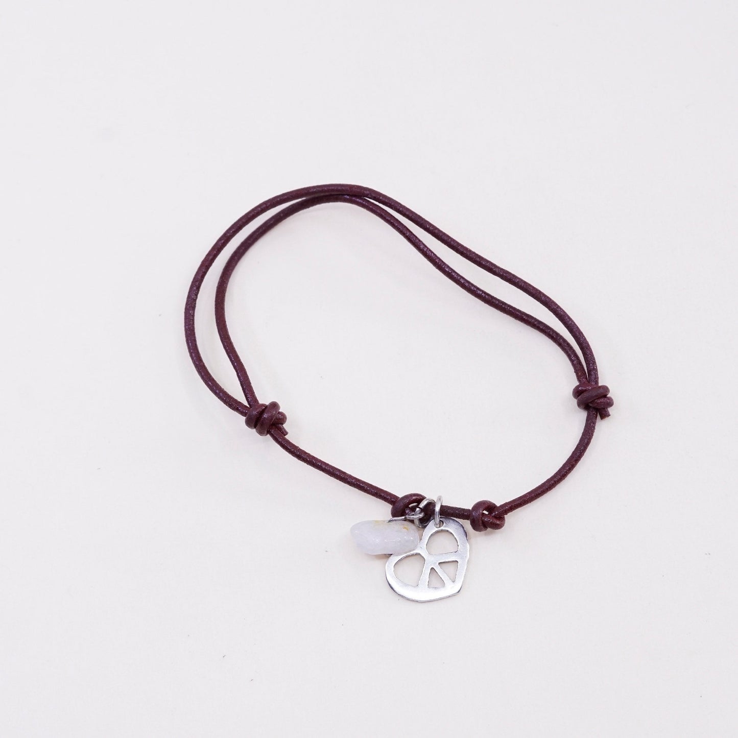 6.5”, vtg JCM Sterling silver handmade bracelet, 925 heart with leather core
