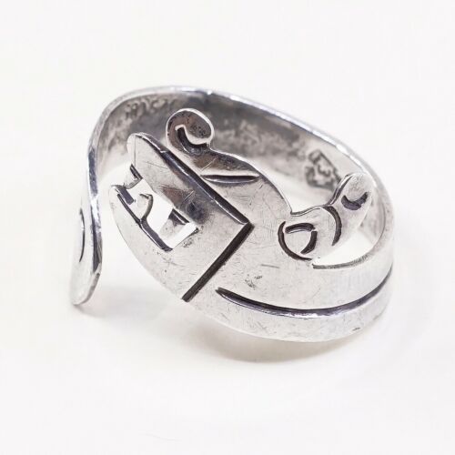 Size Adjustable, Vintage Sterling 925 Silver Angry Dog W/ Teeth Wrap Around Ring
