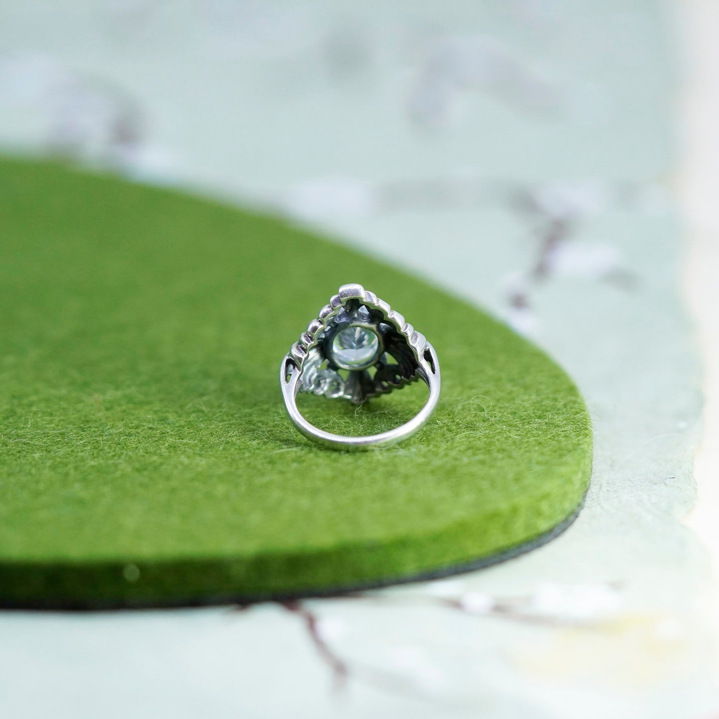 Size 6.25, vintage Kabana 925 silver handmade flower ring with cz