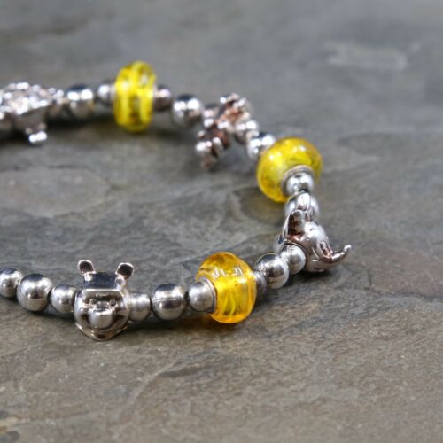 6.75”, Disney Mickey Sterling Bracelet W/ Beads Details, Winnie the Pooh, Eeyore