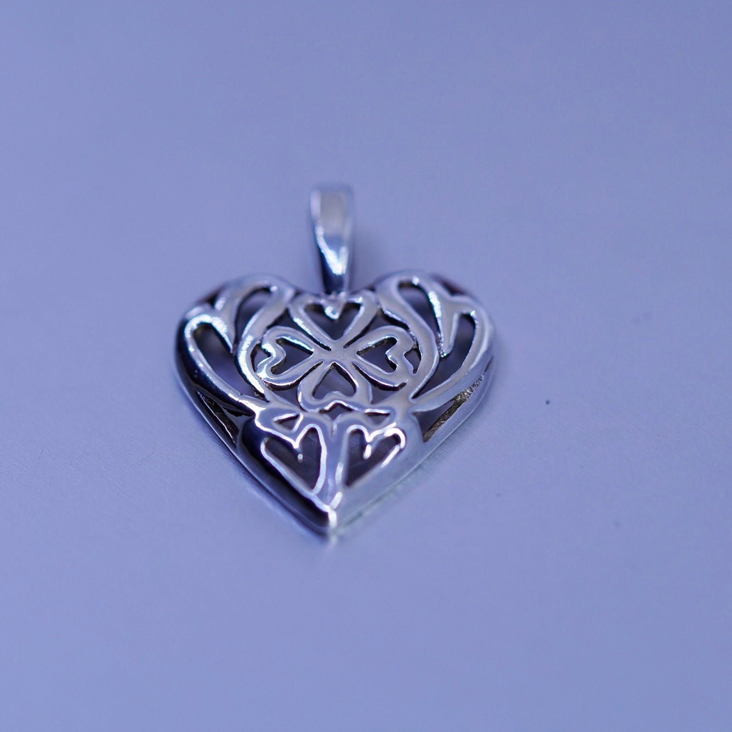 antique sterling 925 silver filigree heart charm pendant