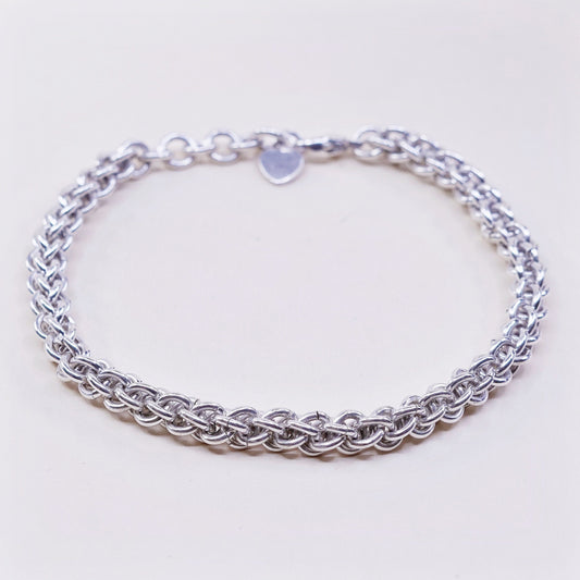 8.5”, VTG sterling silver handmade charm bracelet, 925 wheat link chain