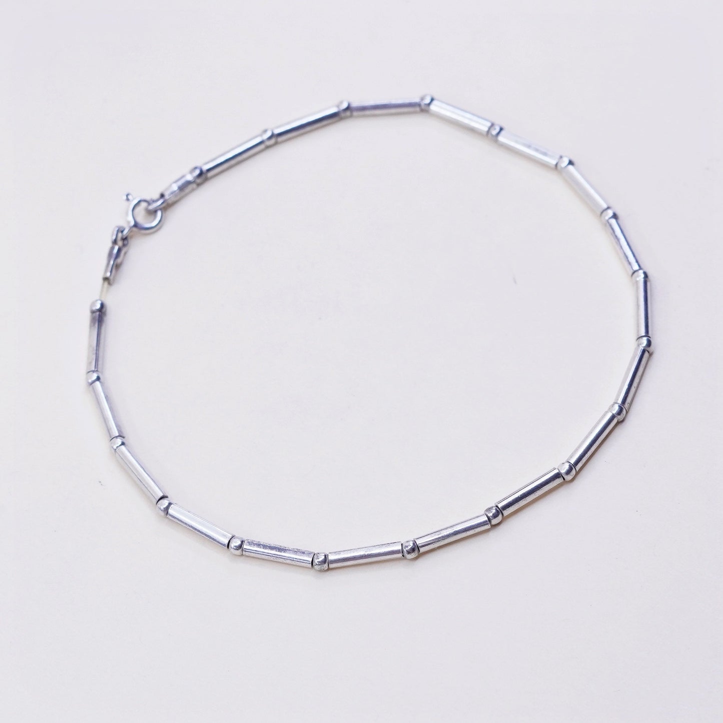 9.75”, Vintage Handmade sterling silver anklet, 925 bar chain