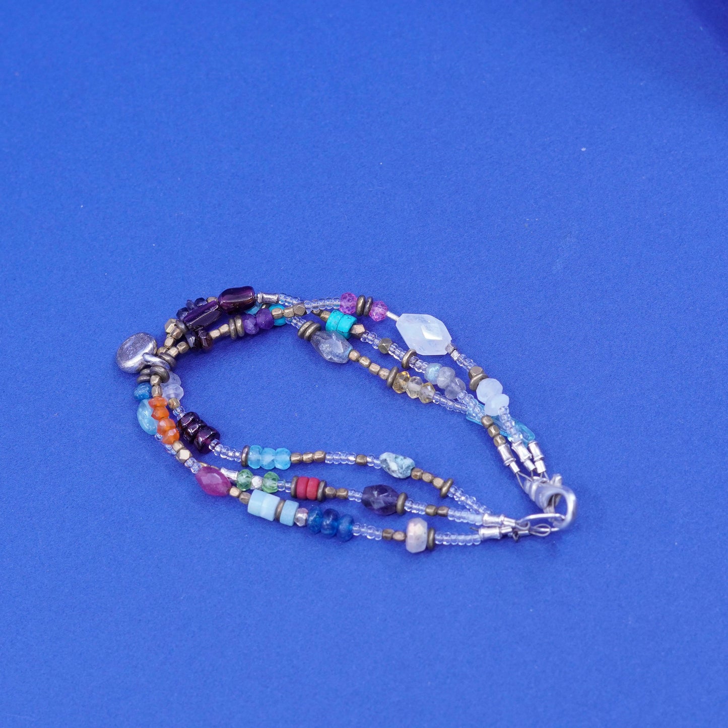 8”, sterling silver chain bracelet, Native American navajo turquoise jade coral