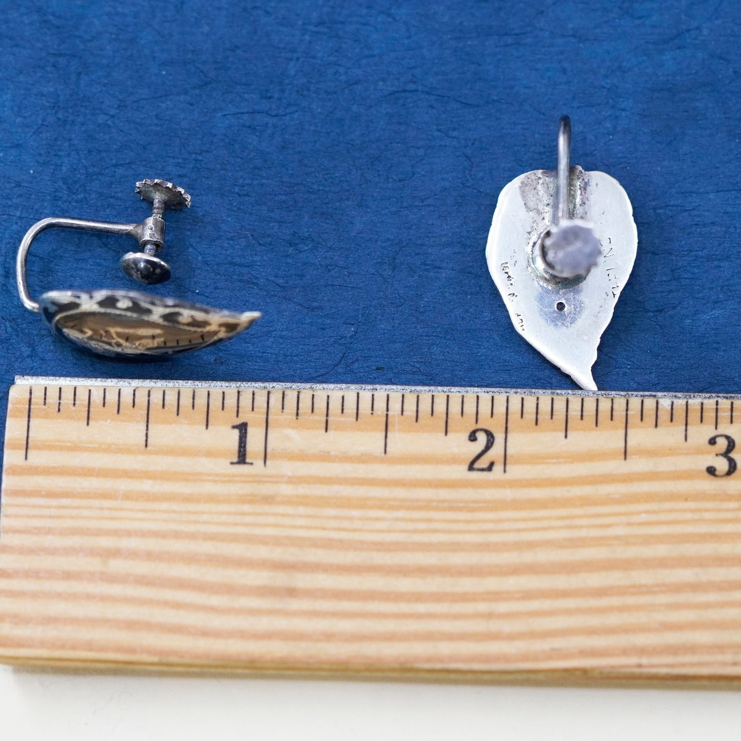 Vintage Sterling silver earrings, 925 screw back enamel Indian goddess teardrop