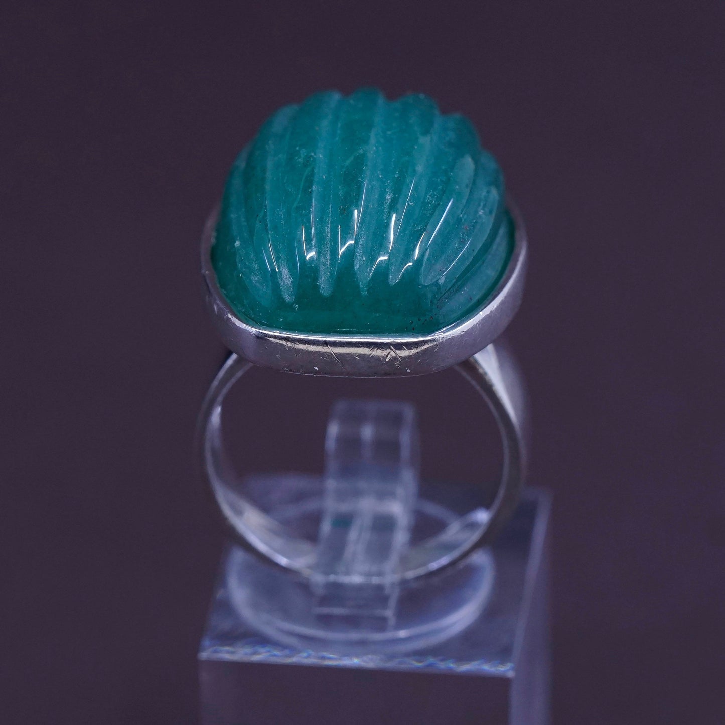 Size 7, ARK Sterling silver ring, 925 statement ring with jade