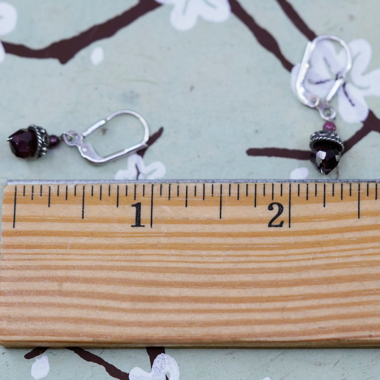 Vintage Sterling silver handmade earrings, 925 hooks with garnet beads