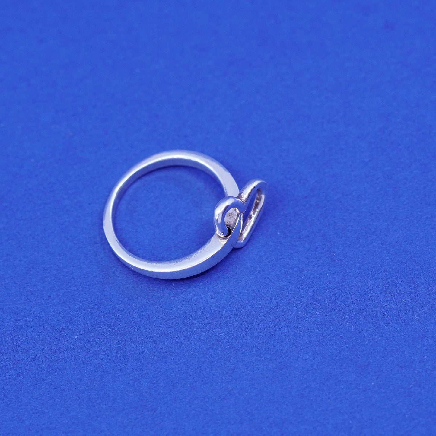 Size 7, vintage sterling silver handmade ring, 925 band with heart charm