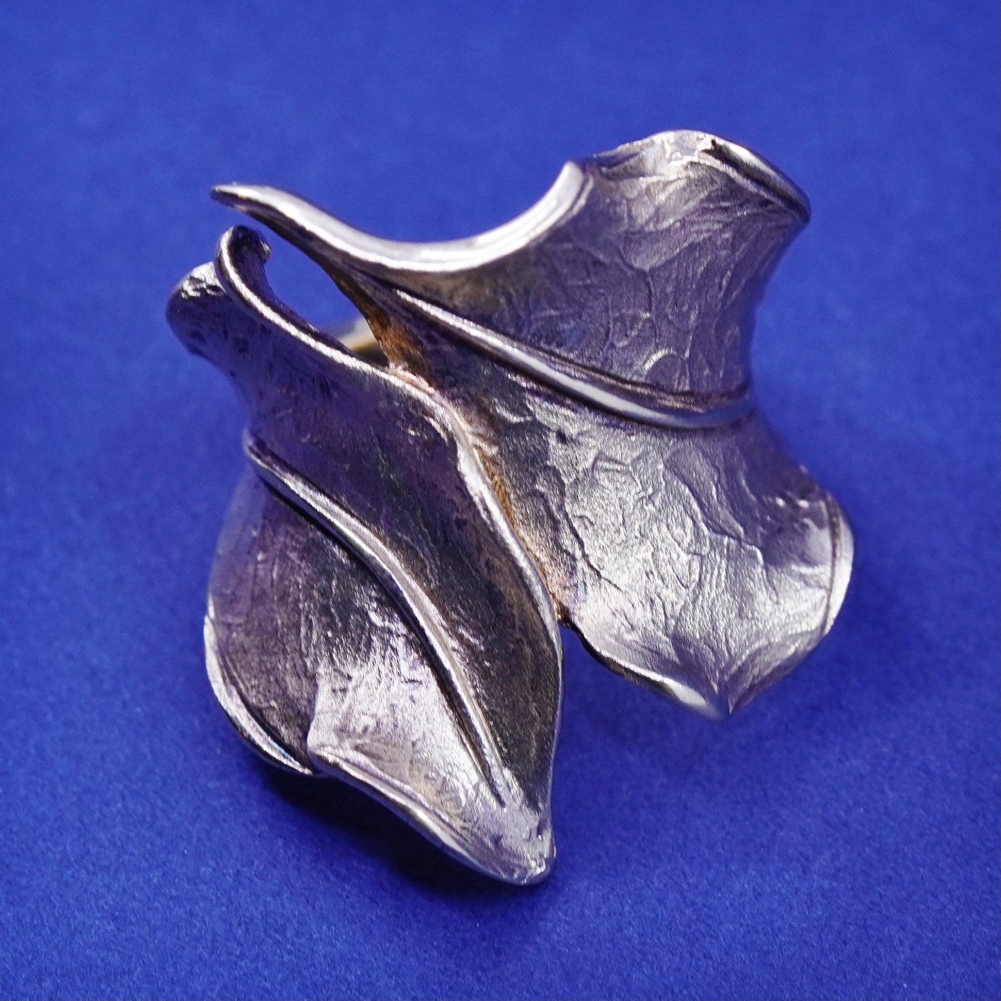 Size 9, vintage Dyadema Italy vermeil gold filled sterling 925 silver leaf ring