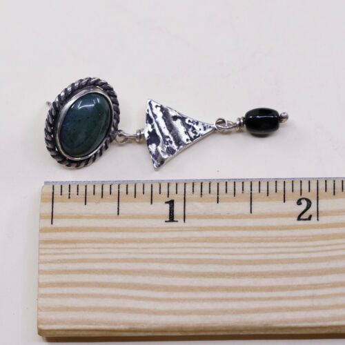 Vtg Amazing handmade Sterling 925 Silver earrings, 925 W/ Jade N Obsidian Dangle