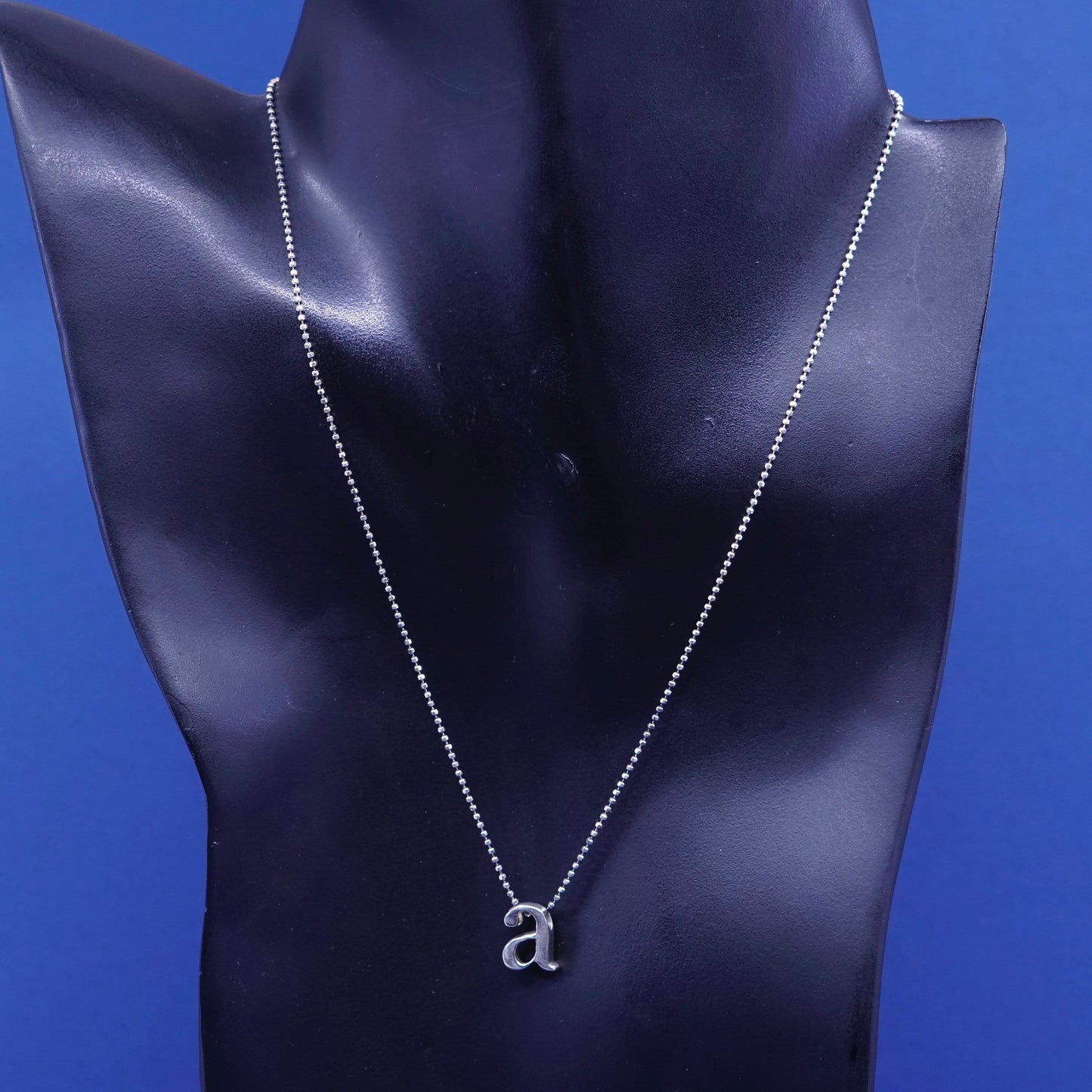 18”, Sterling silver handmade necklace, 925 bead chain w/ initial “A” pendant