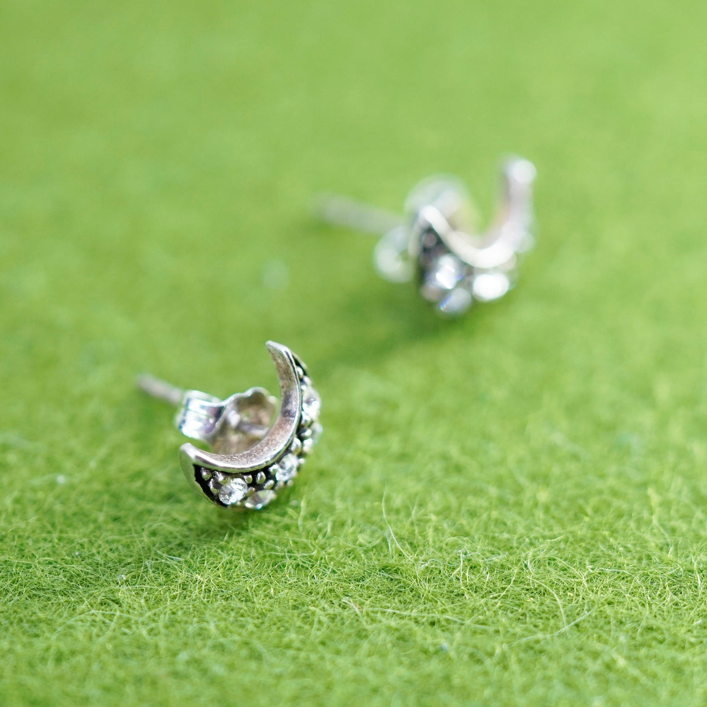 Vintage sterling 925 silver moon cz studs, earrings