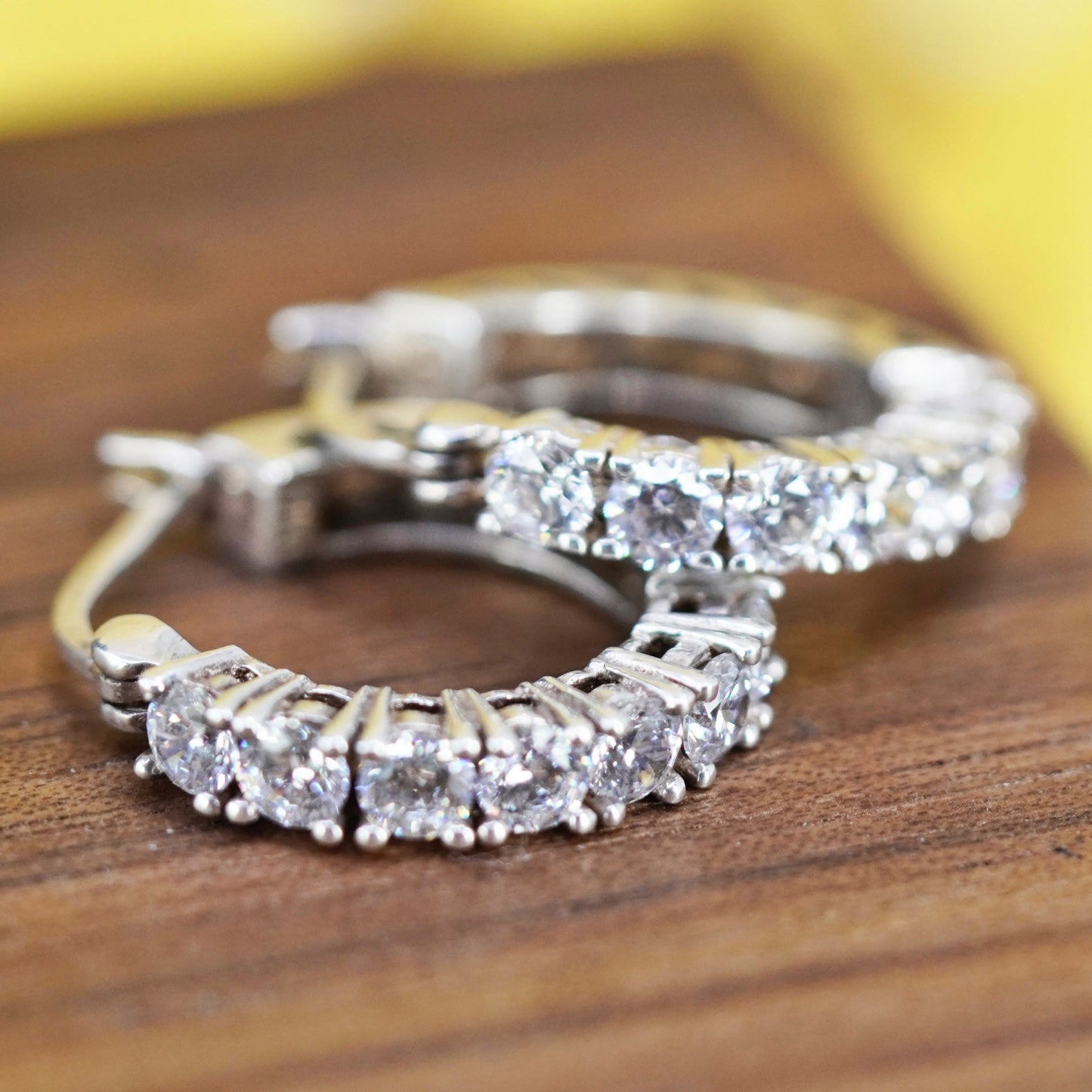 0.75”, vintage Sterling silver handmade earrings, 925 huggie hoops cluster cz