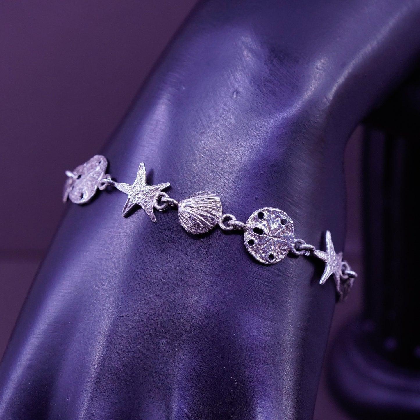 7”, My Way Sterling silver bracelet, 925 shell, starfish sand dollar anklet