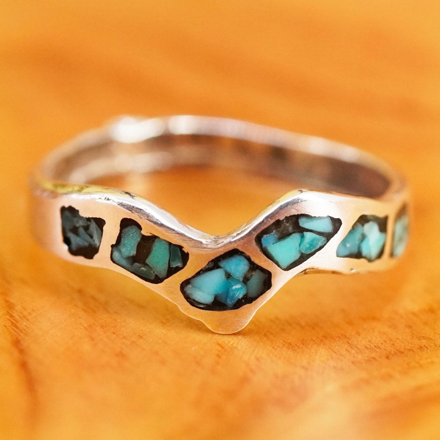 Size 7, vintage Sterling silver handmade ring, mexico 925 band with turquoise