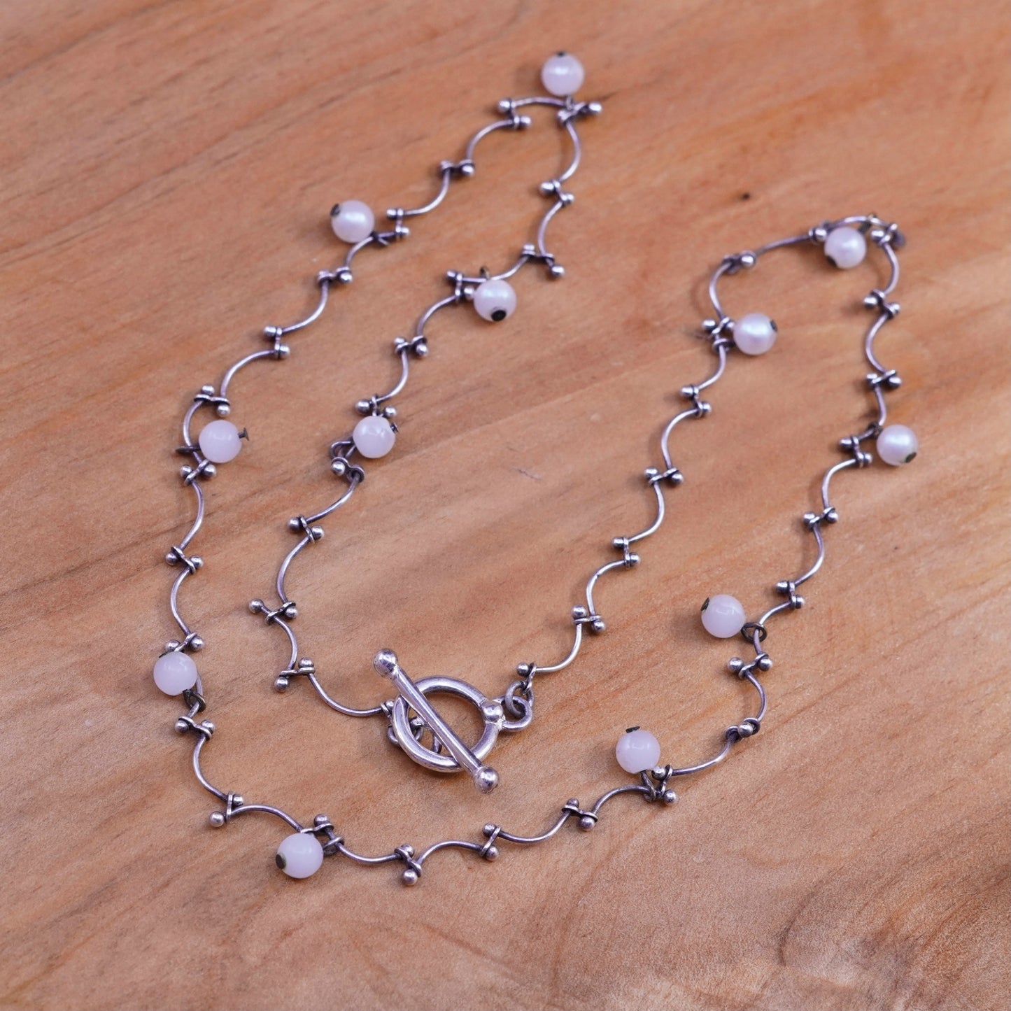 16”, vintage Sterling silver necklace, 925 dna chain with faux pearl