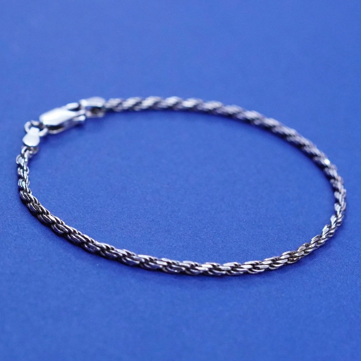 7”, 2mm, vintage sterling silver handmade bracelet, Italy 925 rope chain