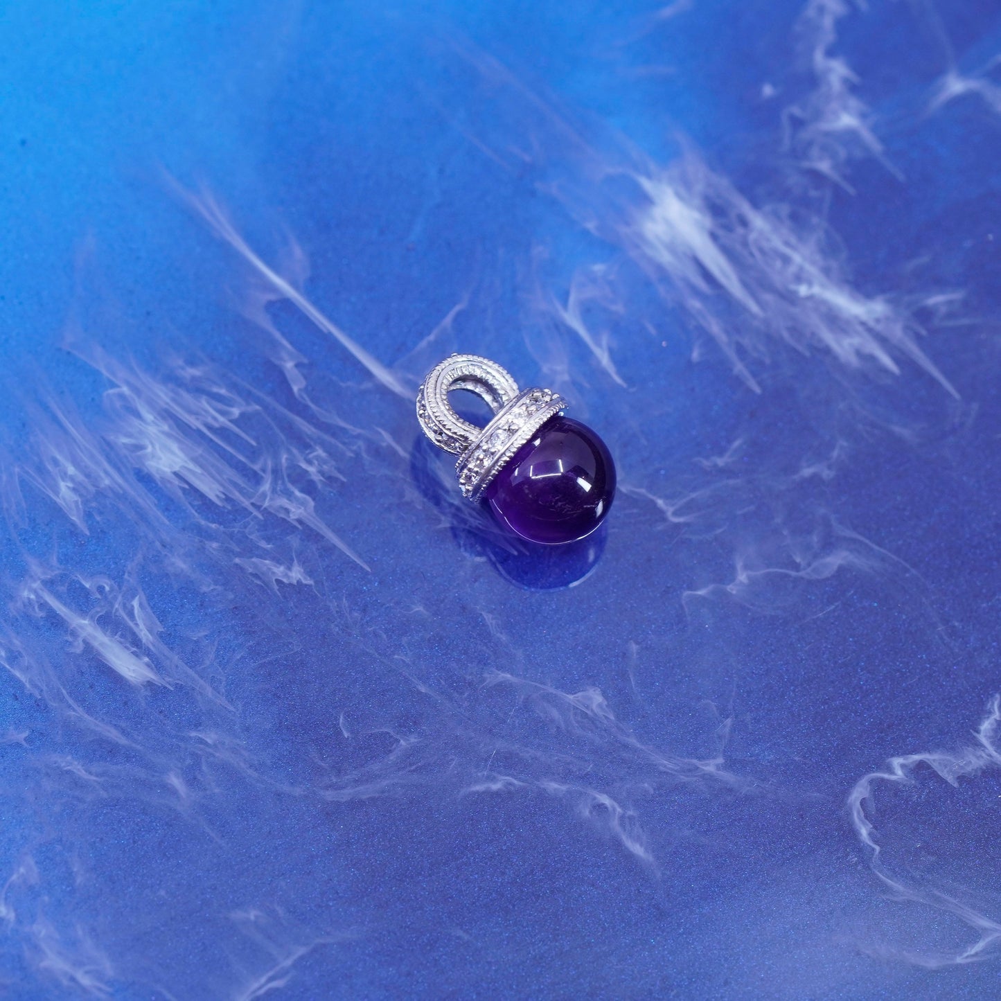Vintage sterling 925 silver handmade pendant with amethyst and cz