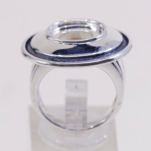 Sz 6.25, Vtg kameleon Sterling 925 Silver Disc Ring Base, Engrave Lauren On Side