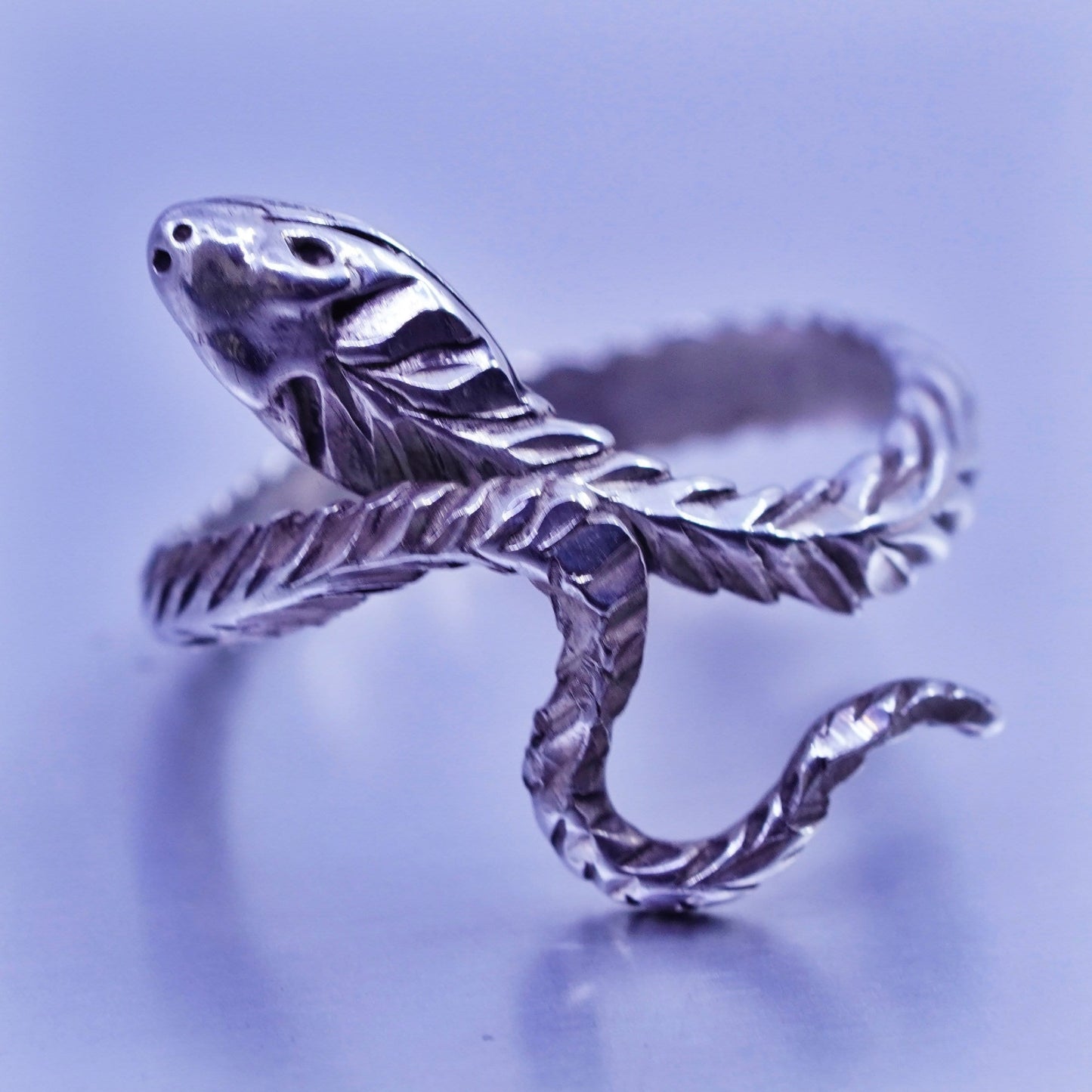 Size adjustable, vintage Sterling 925 silver handmade snake ring