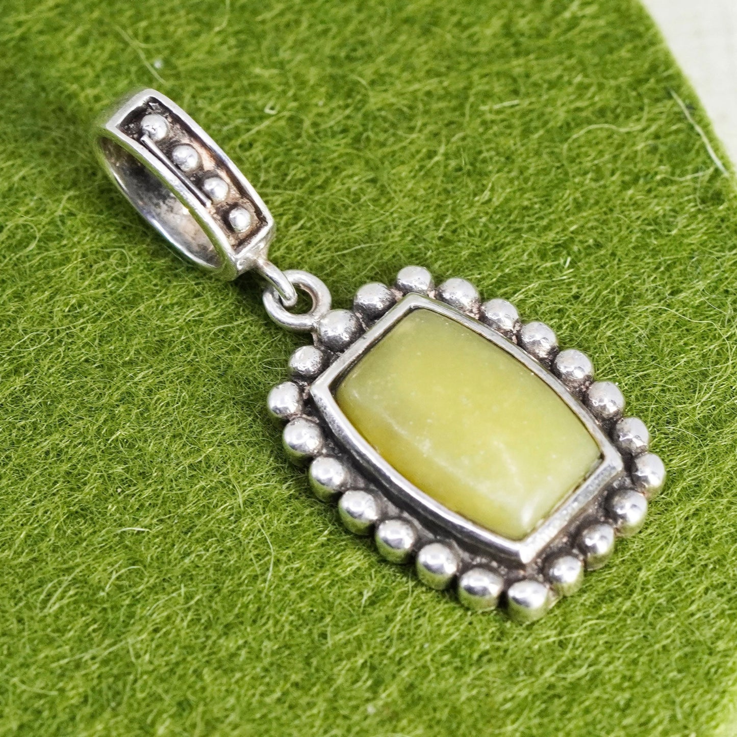 Vintage Sterling 925 silver handmade pendant with jade and beads