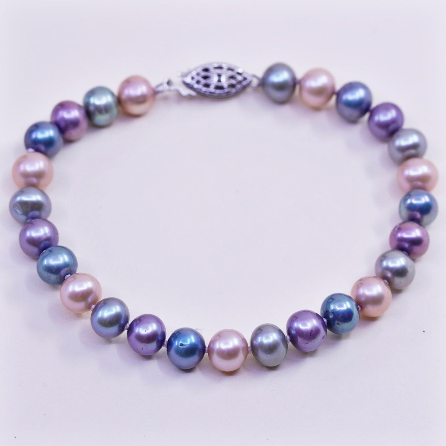 6.75, Vintage handmade bracelet, freshwater pearl with 925 silver clasp