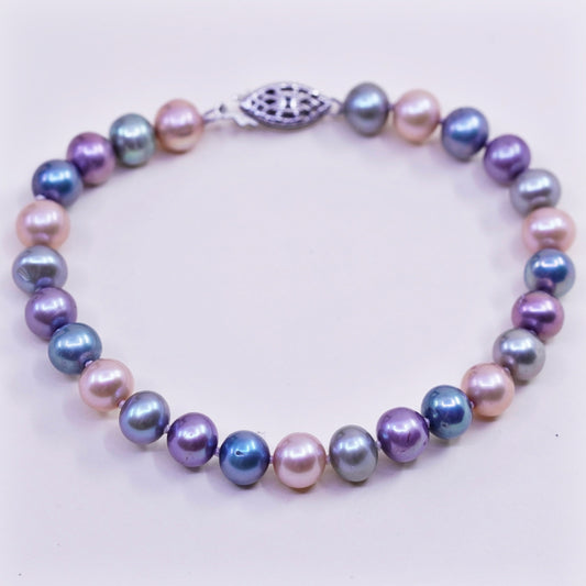 6.75, Vintage handmade bracelet, freshwater pearl with 925 silver clasp