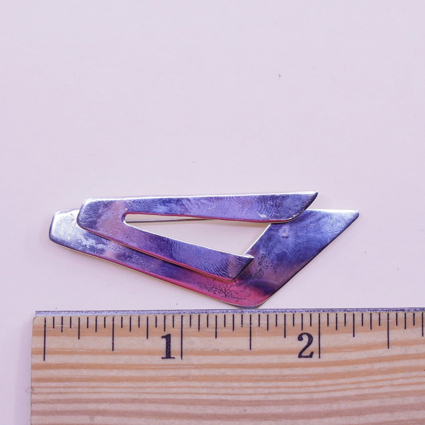 Vintage sterling 925 silver handmade brooch, minimalist, modern pointed design