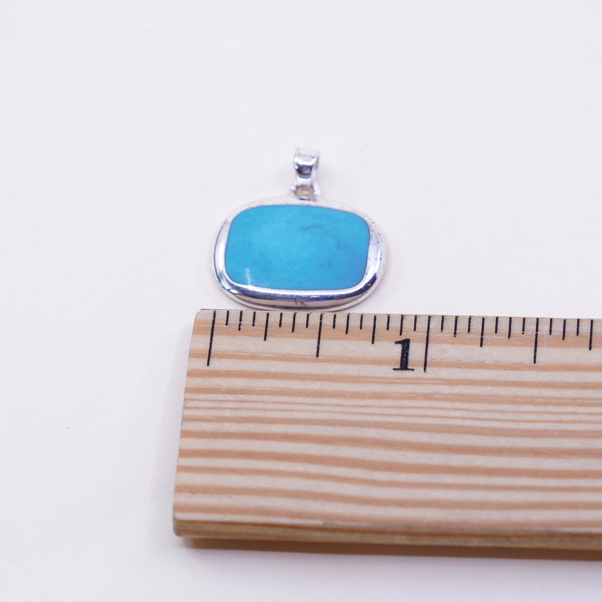 Vintage sterling 925 silver handmade pendant with square turquoise