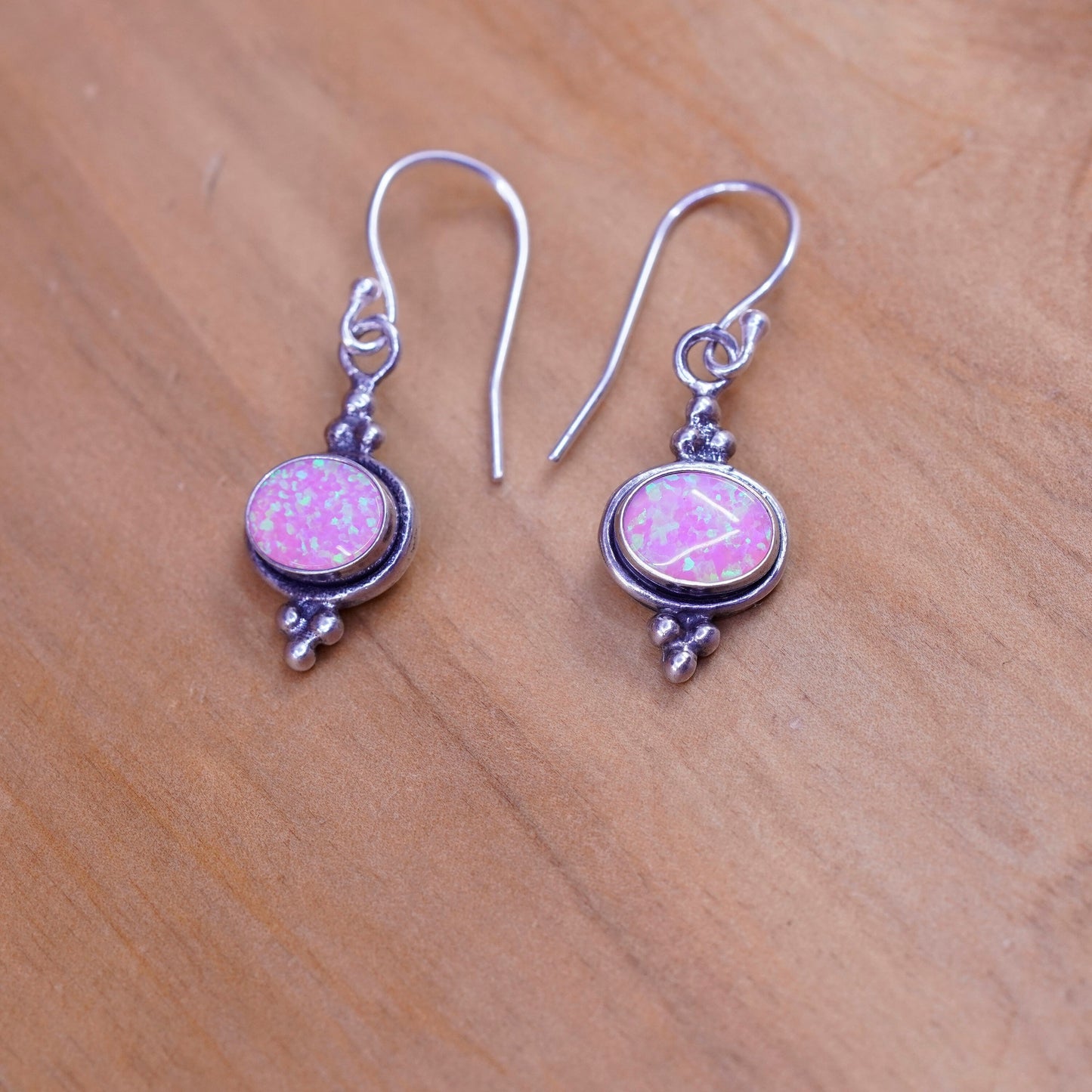 Vintage Sterling 925 silver handmade earrings with oval opal inlay