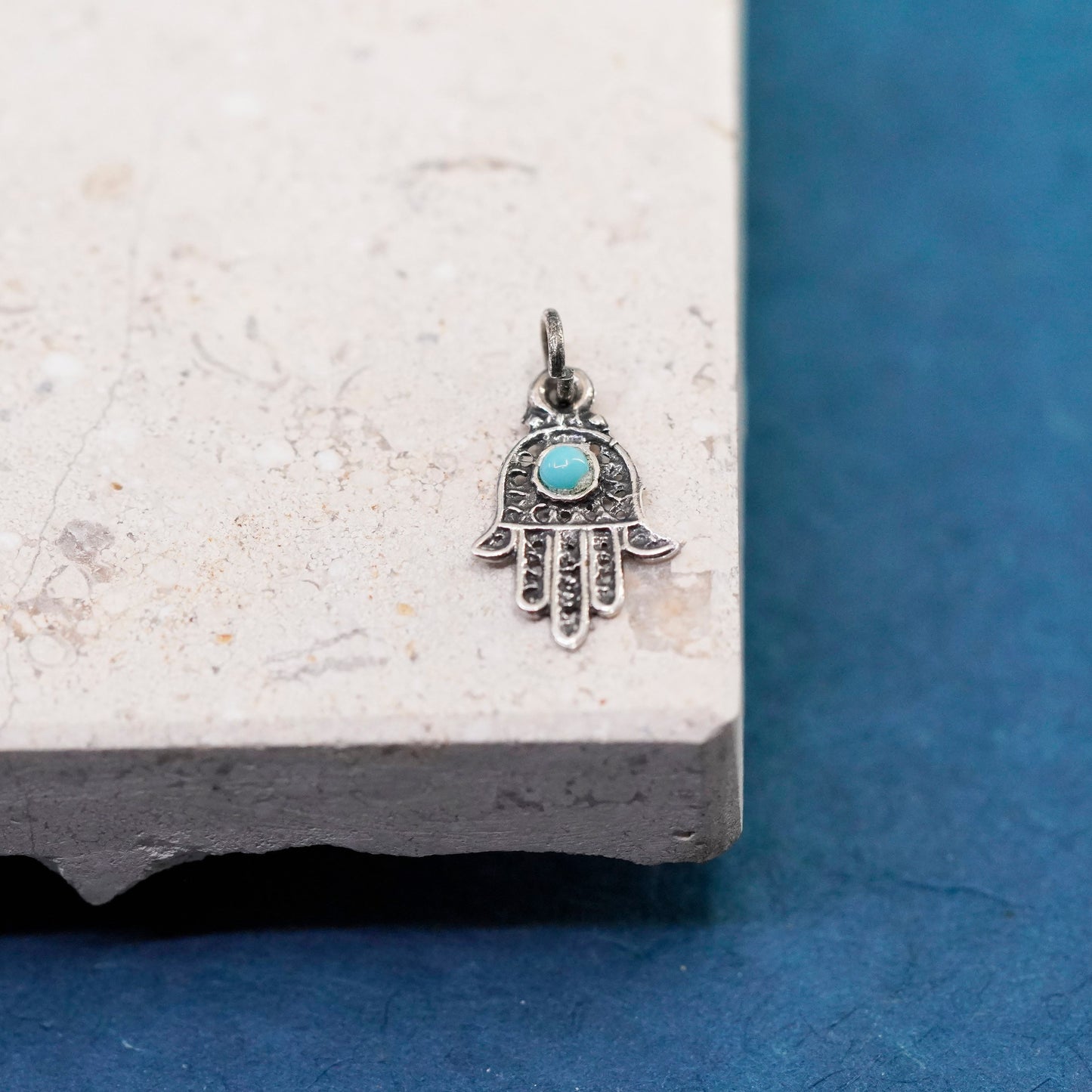 vtg sterling Silver Handmade Pendant, Native American 925 hand charm turquoise