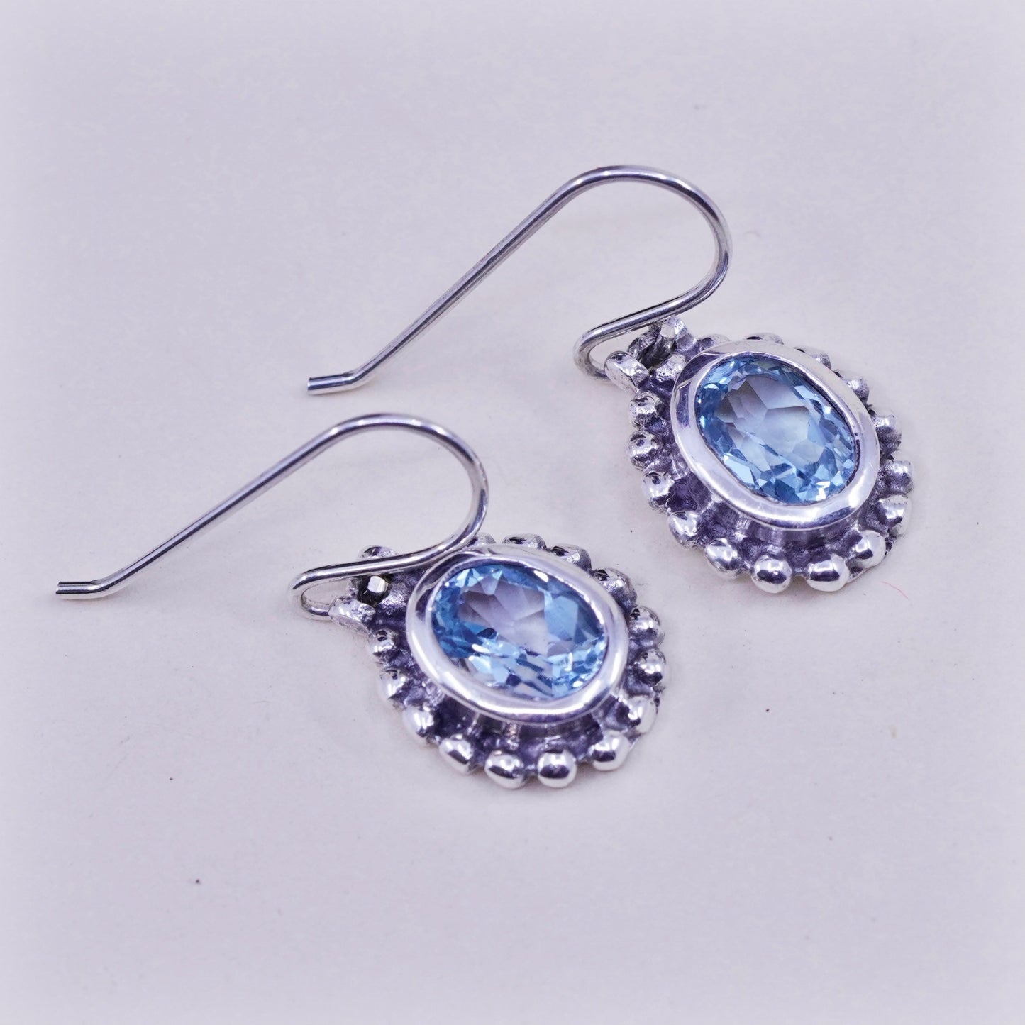 Vintage sterling 925 silver handmade earrings with topaz and beads around