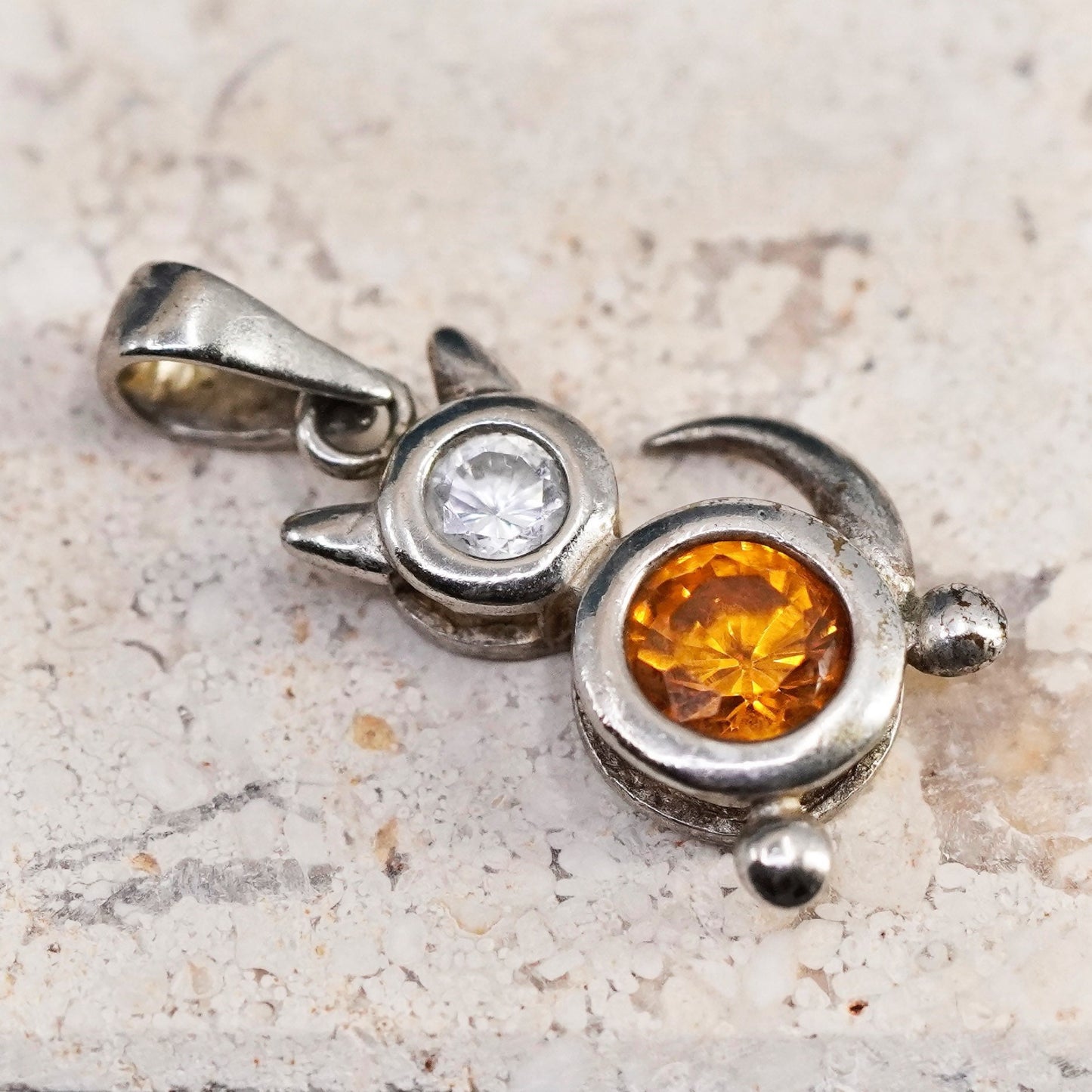 Vintage Sterling silver Handmade pendant, 925 cat with citrine