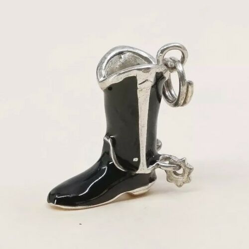 Vintage Sterling Silver Enamel Pendant, Solid 925 Silver Riding Boot Charm