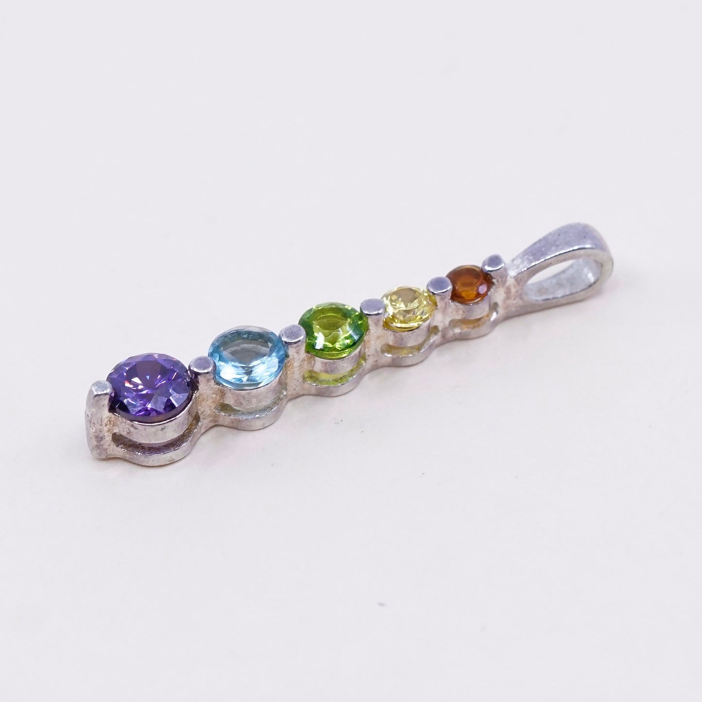 Sterling silver pendant, solid 925 silver with amethyst ruby citrine peridot