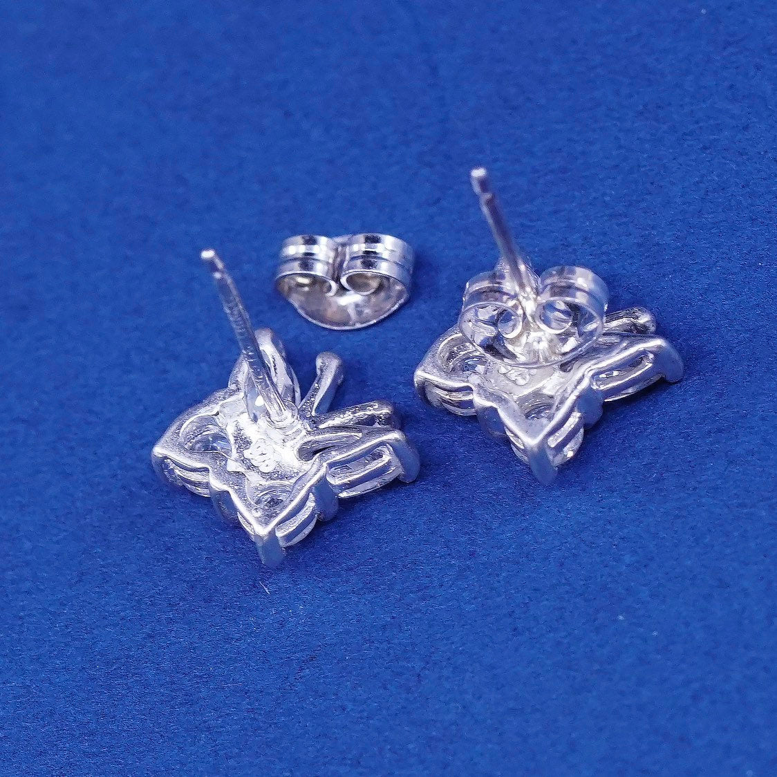 vtg Sterling silver handmade earrings, 925 butterfly studs w/ cz