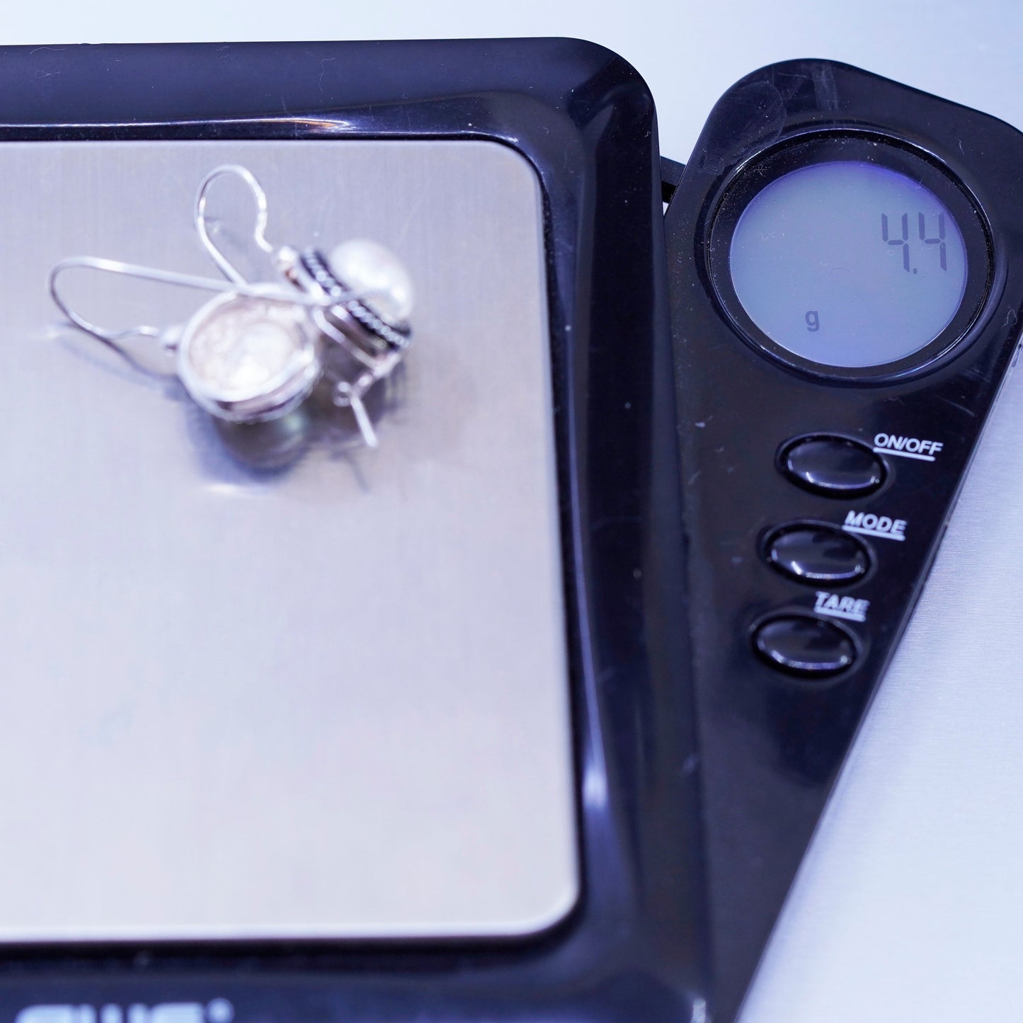 Vintage Sterling 925 silver handmade earrings with freshwater pearl