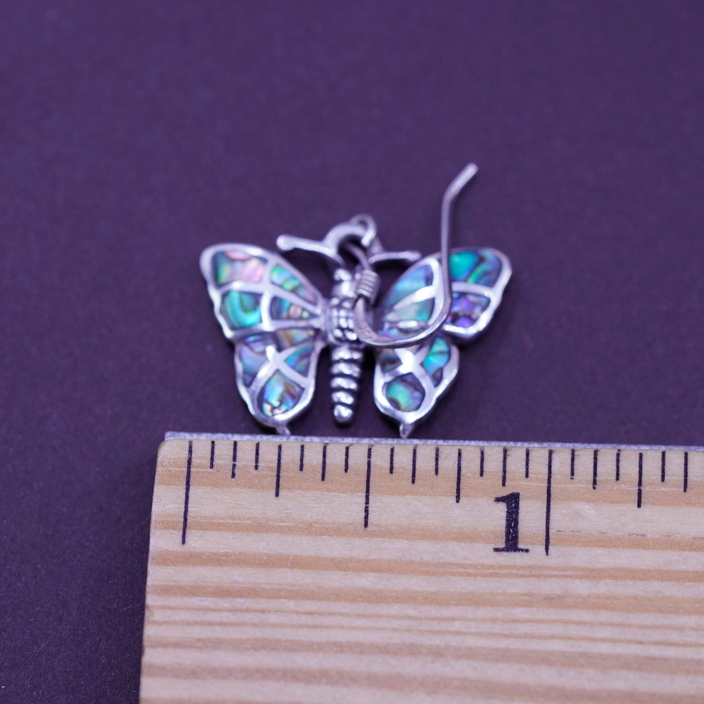 Vintage Sterling 925 silver handmade earrings with butterfly abalone
