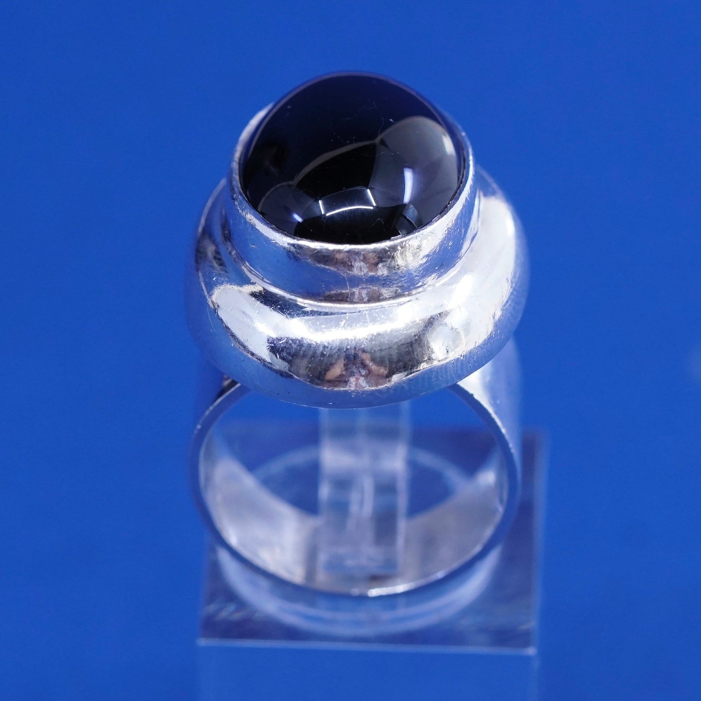 sz 6, vtg Native American Sterling 925 silver handmade ring w/ obsidian