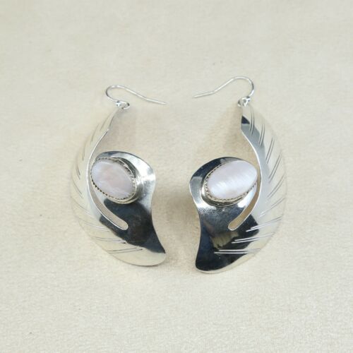 Vtg navajo huge 925 Sterling Silver Wings with pink MOP, Native American
