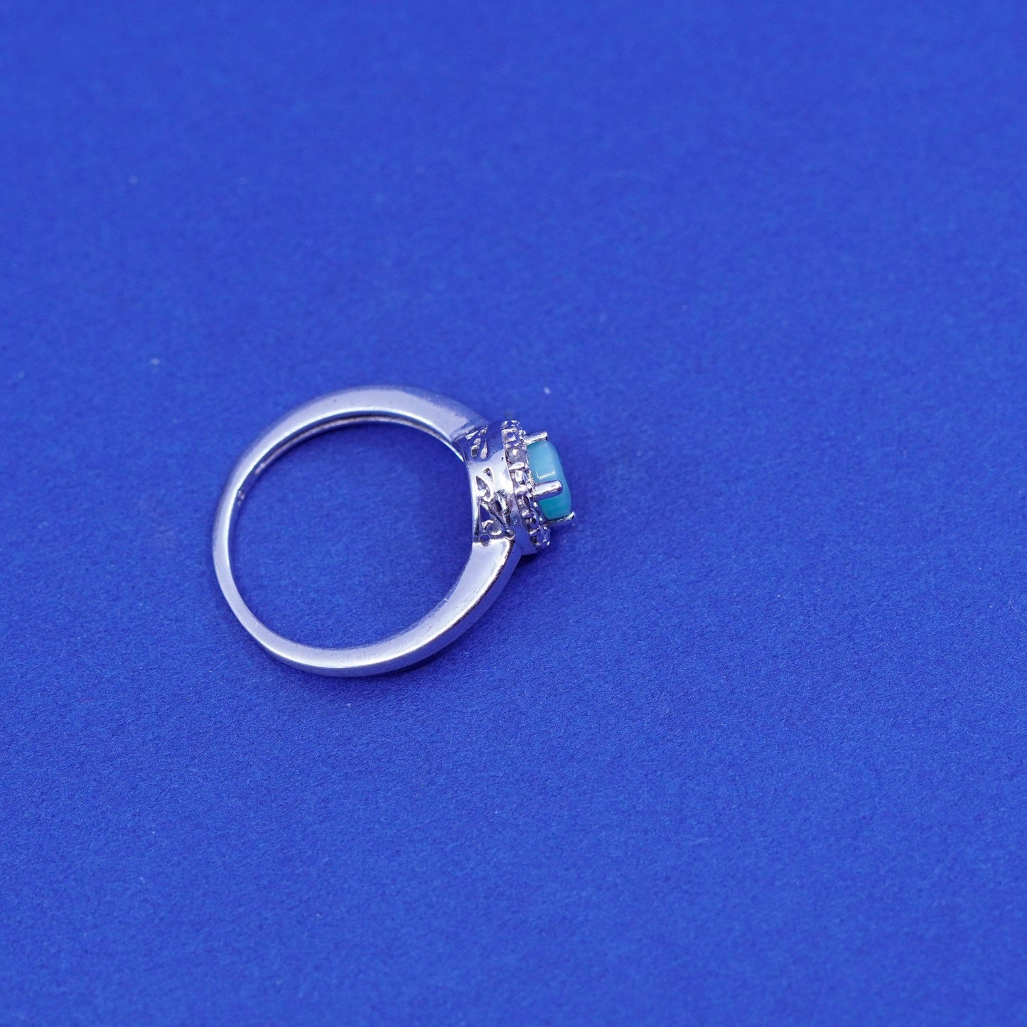 Size 6.25, vintage sterling silver handmade ring, 925 with jade and diamonds